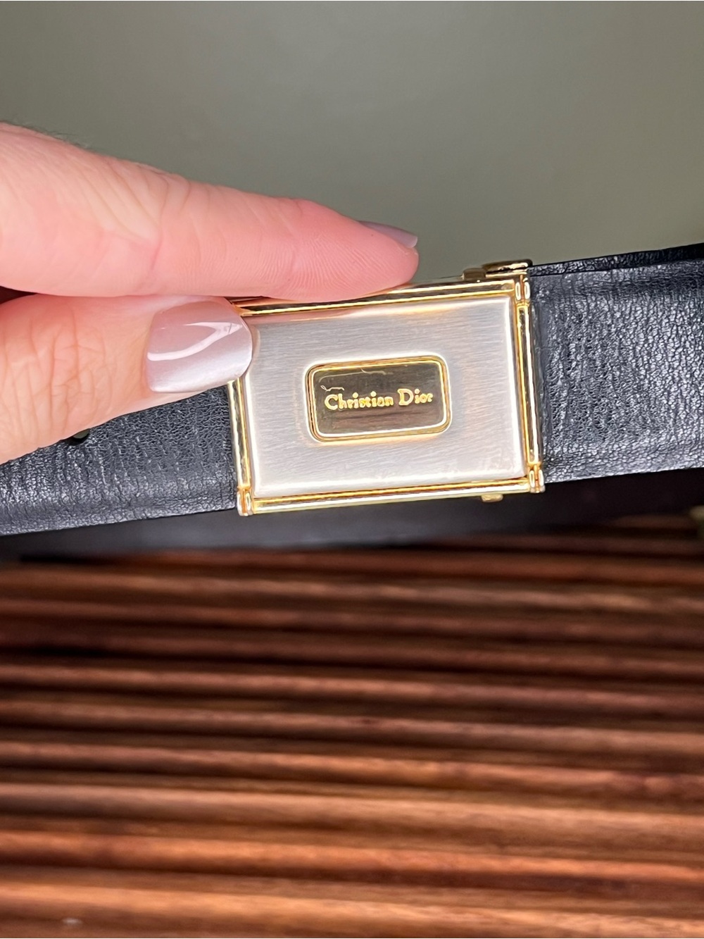 Christian Dior Black Leather Belt with Gold and Silver Plaque Buckle